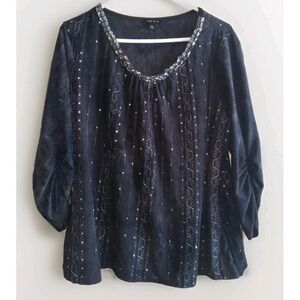 Sami & Jo Top Womens XL Black Silver Sequin Burnout Velvet Fairy Witchy Goth